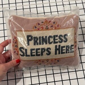 NWT Vintage Pink and Cream Needlepoint Pillow “Princess Sleeps Here”